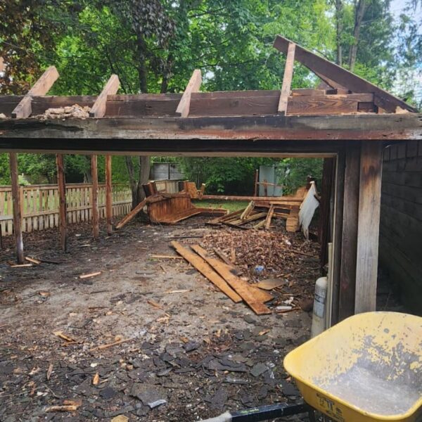 exposed garage wall framing teardown