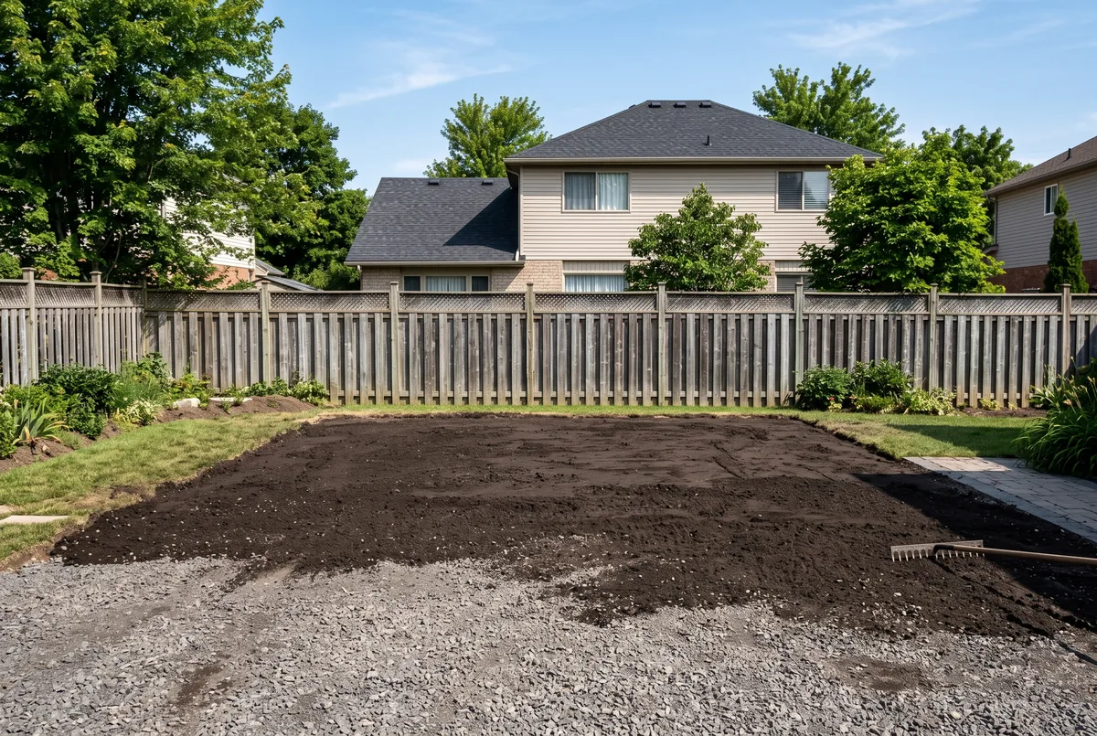 Graded backyard ready for sod after a pool was filled in
