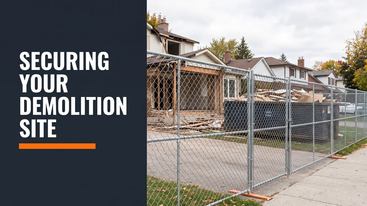 Fenced residential demolition site, illustrating property security during demolition