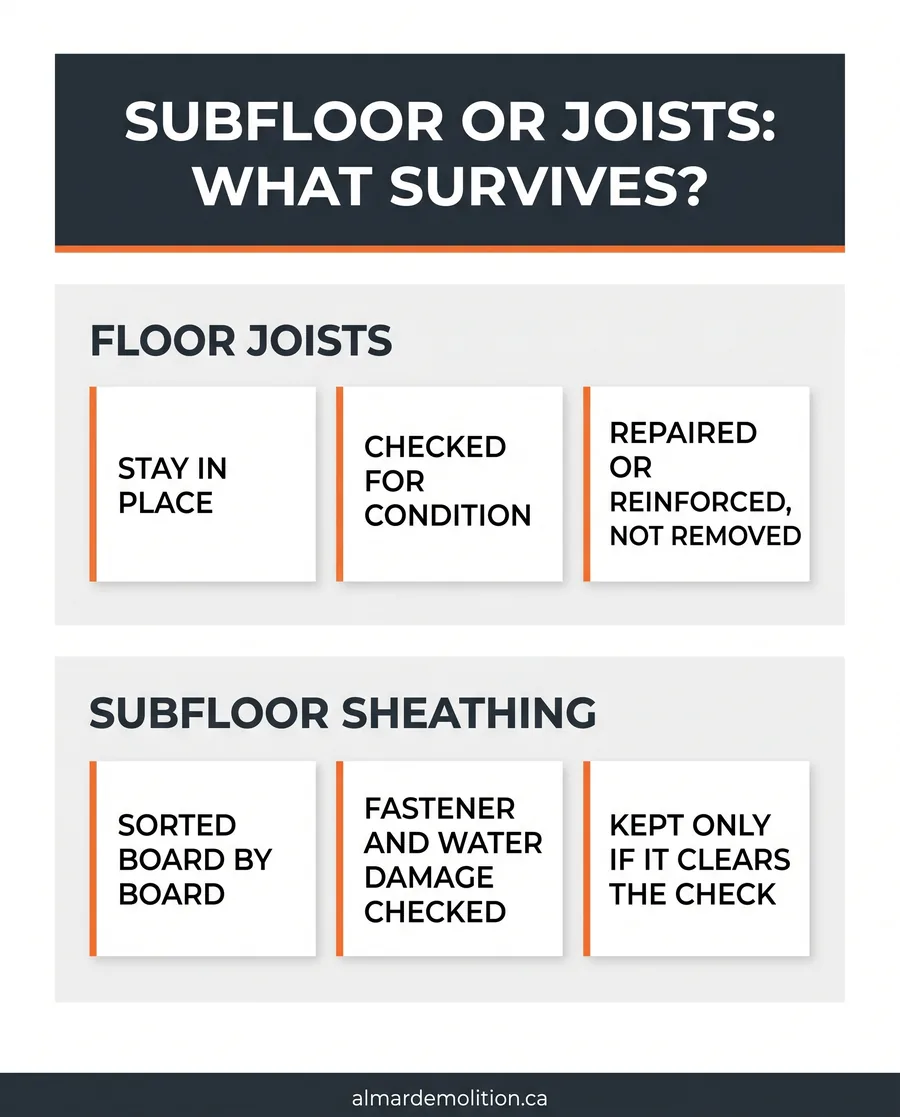 A chart showing what to salvage: subfloor sheathing or the floor joists